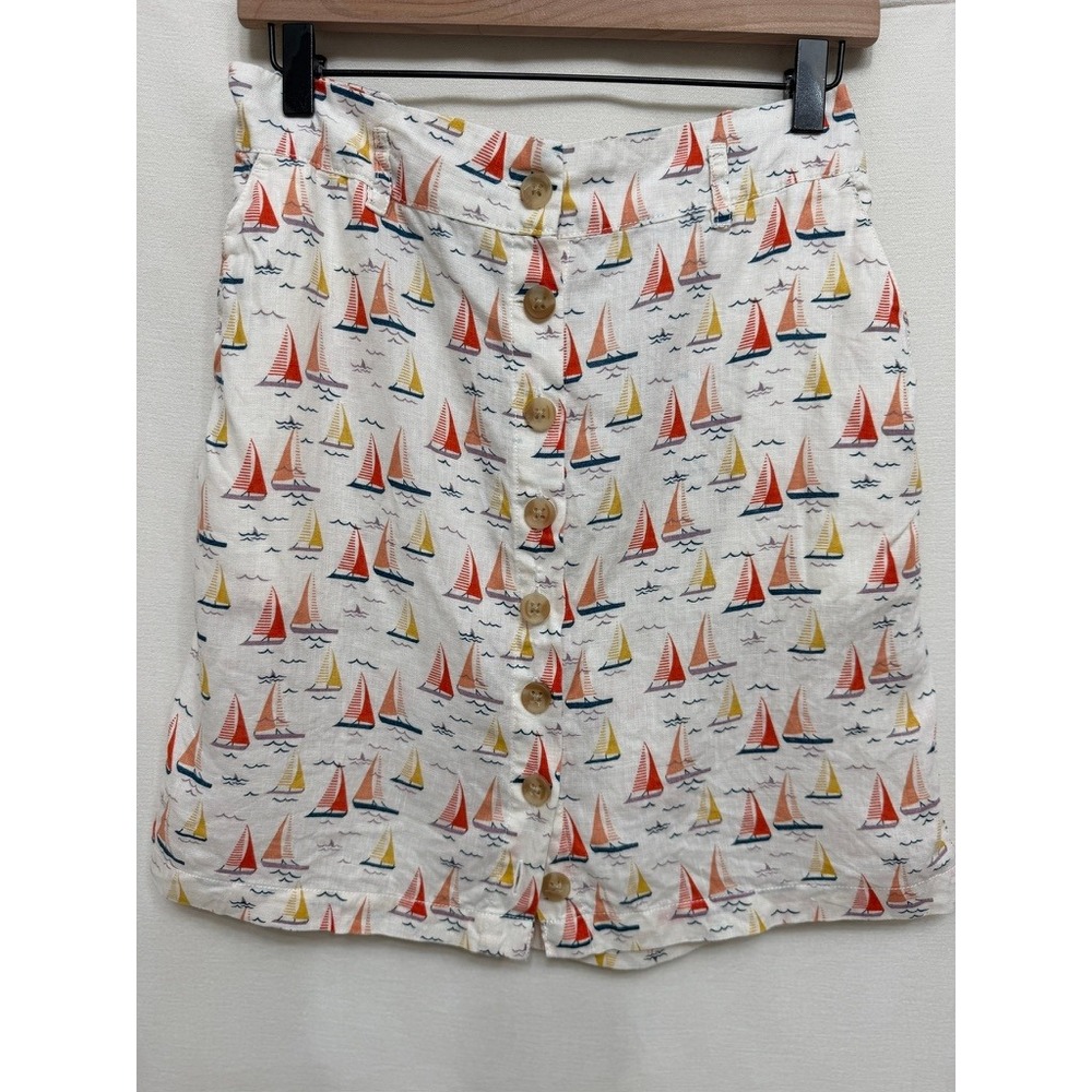 Cynthia Rowley Womens Skirt Linen Sailboat Print Button Front Nautical Coastal S